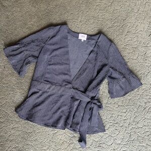 J.O.A blue & white striped short sleeve shirt with tied front